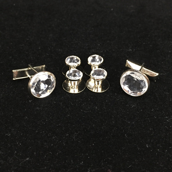 Clear Crystal Studs & Cufflinks Set