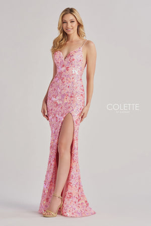 Colette CL8465 Pink Multi Sequin Fitted Dress Colette 