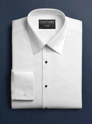 New White Laydown Collar Non-Pleated Tuxedo Dress Shirt - Regular Fit