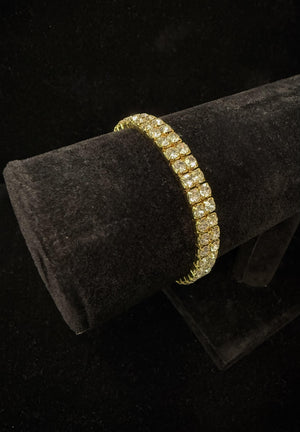 Crystal Rhinestone 2 Row Stretch Gold Bracelet Cristal D'Or 