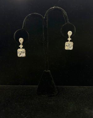 Cubic Zirconia Multi Stone Link Square Dangle Evening Earrings Vivace Jewelry 