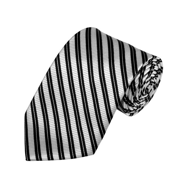 Black and White Striped Woven Necktie