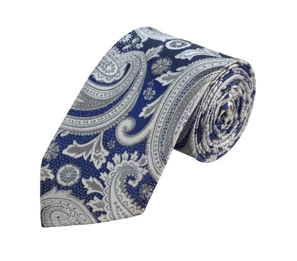 Silver, White and Blue Paisley Tie Romario Manzini 