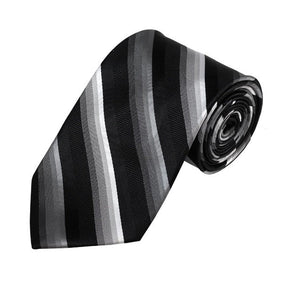 Black White Charcoal Grey Thick Stripe Woven Tie TieOutlet.com 