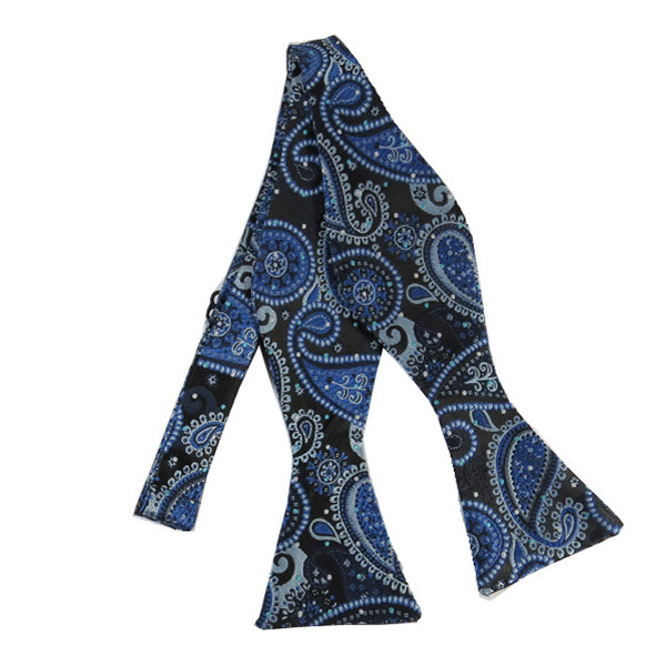 Steel Blue, Light Blue and Black Paisley Self Tie Bow Tie