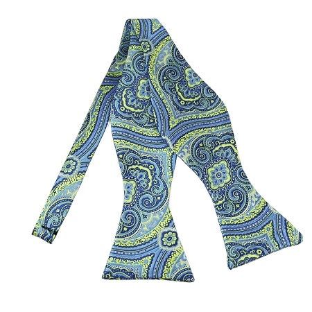 Lime Green and Steel Blue Paisley Self Tie Bow Tie