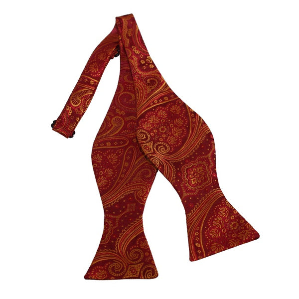 Wine, Red and Golden Paisley Self Tie Bow Tie