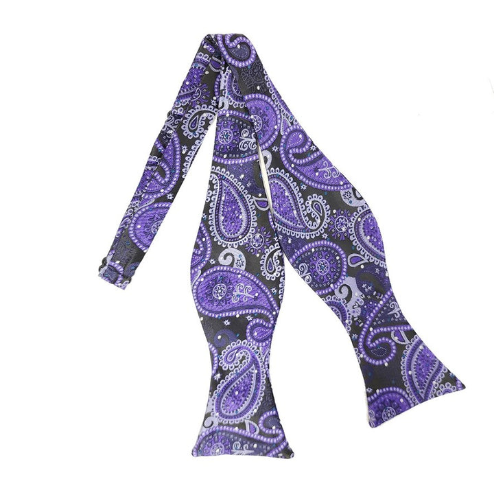 Purple Lavender Black Paisley Self Tie Bow Tie