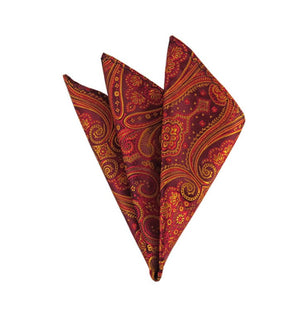 Wine Red, Golden Paisley Design Self Tie Bow Tie and Pocket Square Manzini Neckwear 