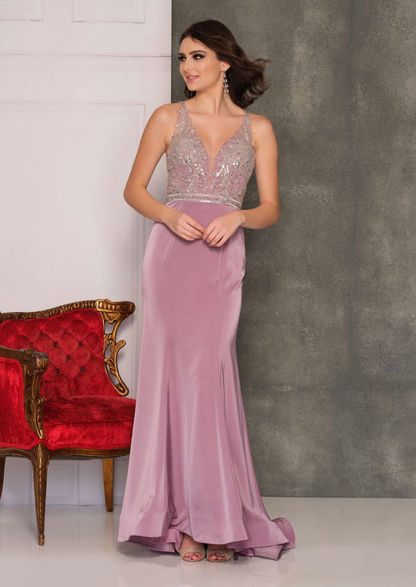 Dave & Johnny 10529 Plum Illusion Back Fitted Dress