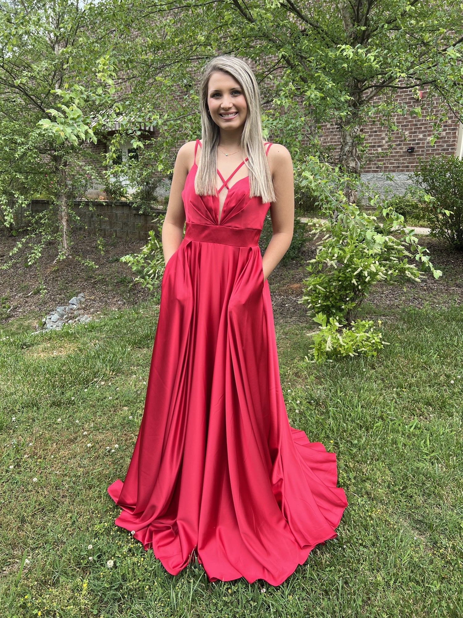 Dave & Johnny 10256 RED Satin Slim A-Line Dress RED / 8 Dave & Johnny 10256 RED Satin Slim A-Line Dress RED / 8