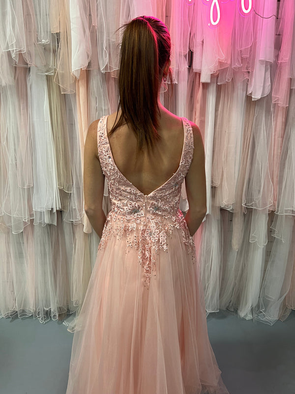 Dave & Johnny 10511 Blush Lace & Tulle A-Line Dress Dave & Johnny 