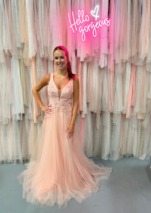 Dave & Johnny 10511 Blush Lace & Tulle A-Line Dress Dave & Johnny 