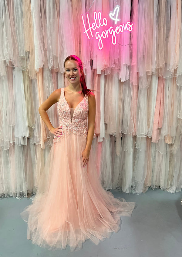 Dave & Johnny 10511 Blush Lace & Tulle A-Line Dress Dave & Johnny 