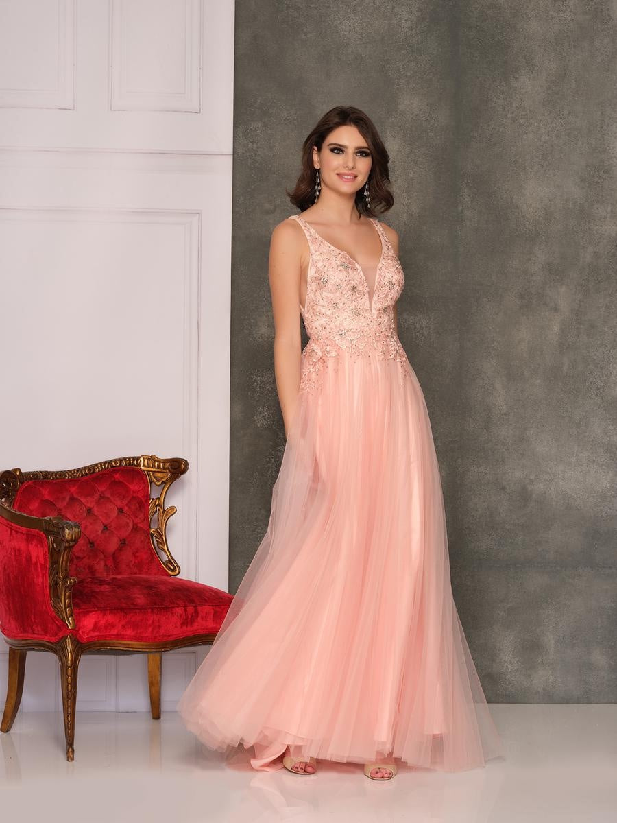 Dave & Johnny 10511 Blush Lace & Tulle A-Line Dress Formalwear Outlet Dave & Johnny 10511 Blush Lace & Tulle A-Line Dress Formalwear Outlet
