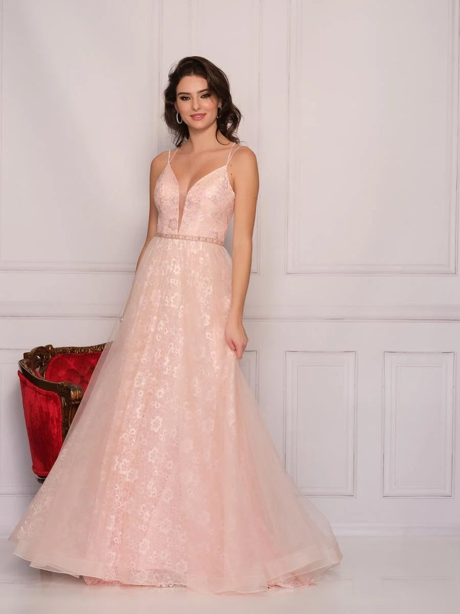 Dave & Johnny 10574 Blush Pink Lace & Tulle Dress Formalwear Outlet Dave & Johnny 10574 Blush Pink Lace & Tulle Dress Formalwear Outlet