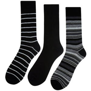 Men's 3 Pack Fancy Crew Socks - BLACK STRIPES SELININY 