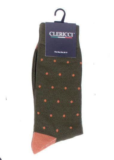 Men's Olive & Rust Polka Dot Fancy Pattern Dress Socks