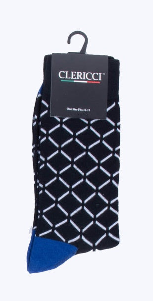 Men's Black with White Square Pattern Dress Socks