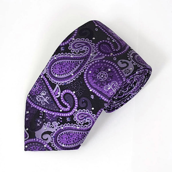 Purple, Lavender and Black Paisley Design Necktie