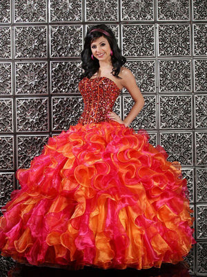 Da Vinci Quinceañera Dress 80110 Dark Fuchsia Orange Da Vinci Quinceañera 