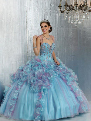 Da Vinci Quinceañera Dress 80276 Aqua Blue w/ Fuchsia Da Vinci Quinceañera 