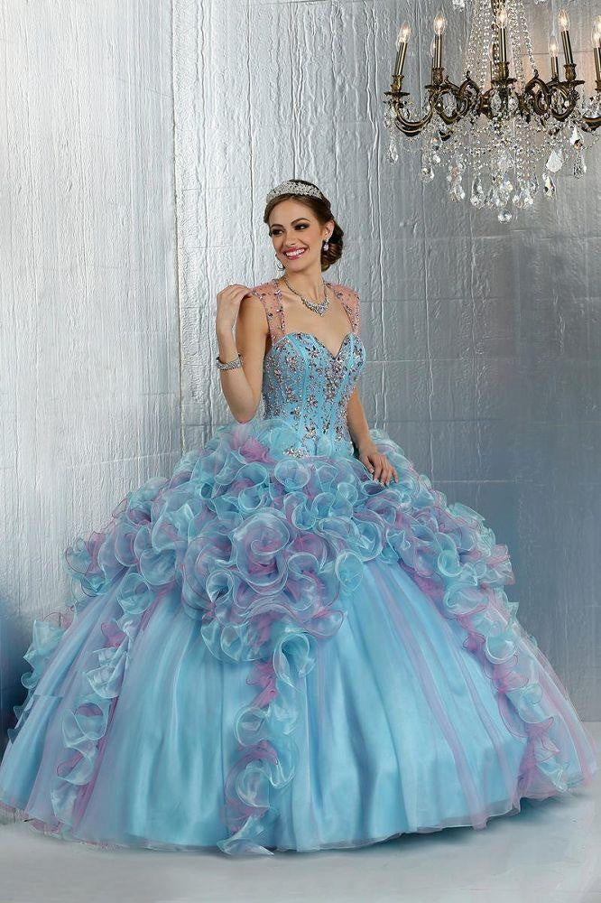 Da Vinci Quinceañera Dress 80276 Aqua Blue w/ Fuchsia Da Vinci Quinceañera 