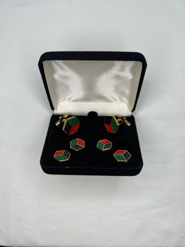 Tri-Color Dice Stud & Cufflink Set