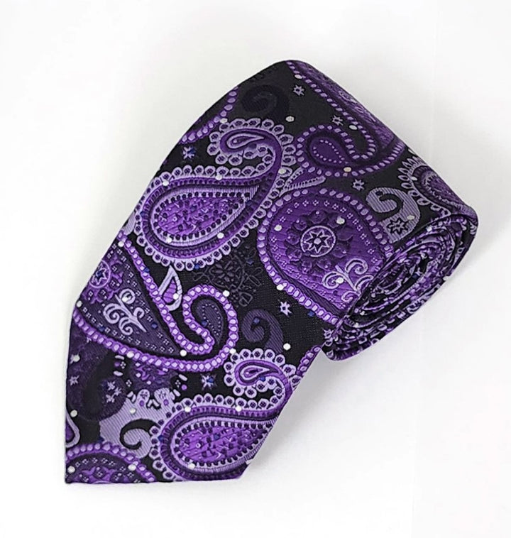 Purple, Lavender and Black Paisley Design Necktie