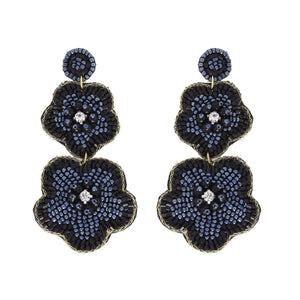 Black Seed Bead Flower Dangle Earrings Sophia Collection 
