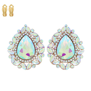 Crystal Rhinestone Teardrop Halo Clip-On Earrings Sophia Collection 