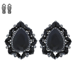 Crystal Rhinestone Teardrop Halo Clip-On Earrings Sophia Collection 