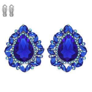 Crystal Rhinestone Teardrop Halo Clip-On Earrings Sophia Collection 