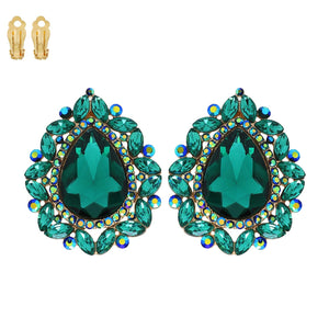 Crystal Rhinestone Teardrop Halo Clip-On Earrings Sophia Collection 