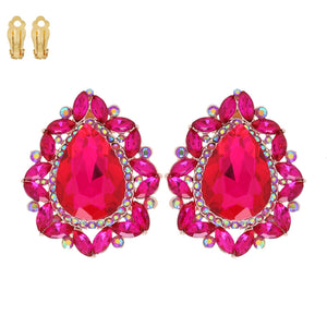 Crystal Rhinestone Teardrop Halo Clip-On Earrings Sophia Collection 