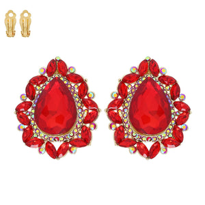 Crystal Rhinestone Teardrop Halo Clip-On Earrings Sophia Collection 
