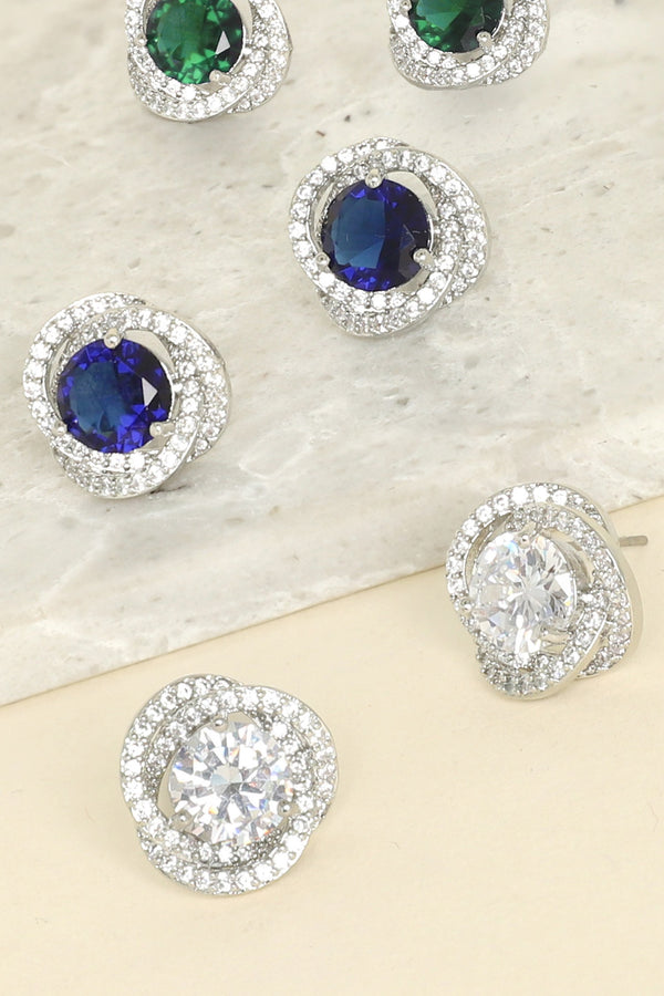 Cubic Zirconia Gemstone Spiral Halo Stud Earrings