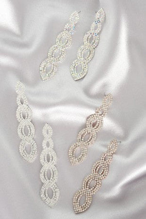 Oblong Drop Crystal Rhinestone Pave Rosegold Earrings Sophia Collection 