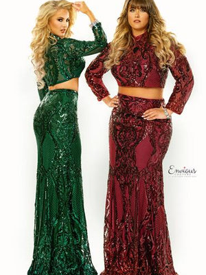 ENVIOUS Couture 1463 Emerald Sequin 2 Piece Dress Envious Couture 