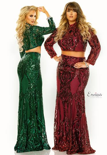 ENVIOUS Couture 1463 Emerald Sequin 2 Piece Dress Formalwear Outlet ENVIOUS Couture 1463 Emerald Sequin 2 Piece Dress Formalwear Outlet