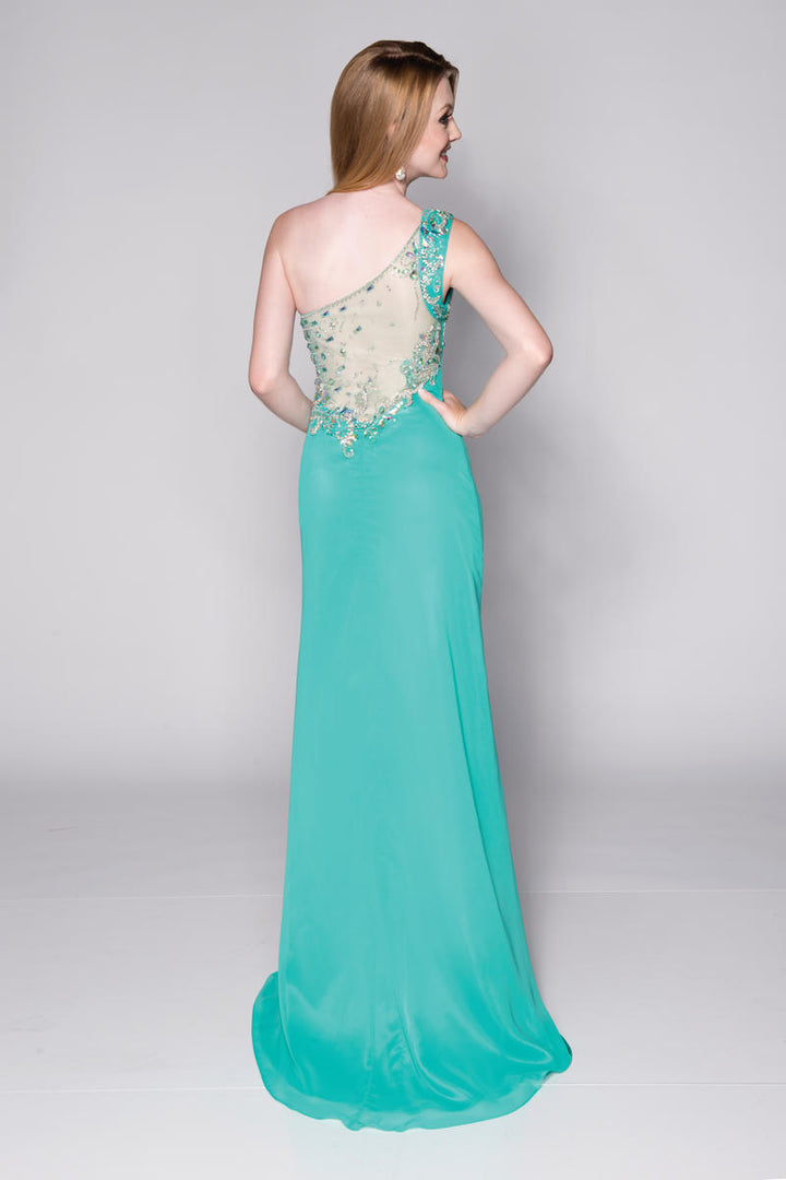 ENVIOUS Couture 15080 Jade One Shoulder Chiffon Sheath Dress
