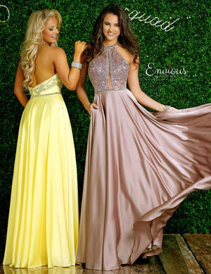 ENVIOUS Couture 1404 Mauve Satin Halter Dress