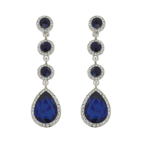 Studded 4 Tier Long Halo Teardrop Earrings