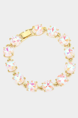 Iridescent Round Stone Link Bracelets Fashion Jewelry 