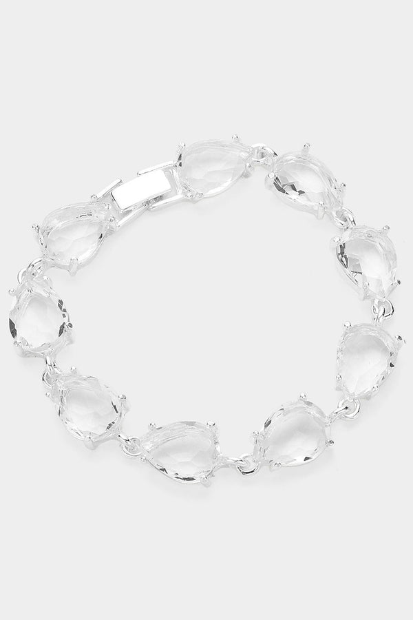 Teardrop Cluster Link Clear Crystal Silver Bracelet