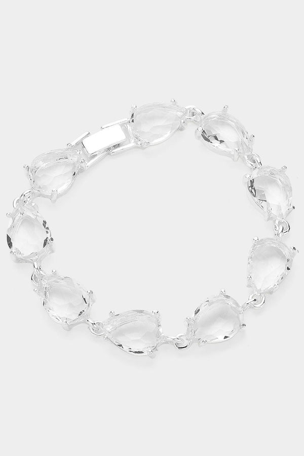 Teardrop Cluster Link Clear Crystal Silver Bracelet