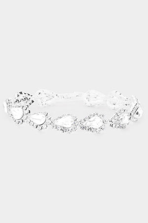Crystal Silver Teardrop Rhinestone Link Bracelet Fashion Jewelry 