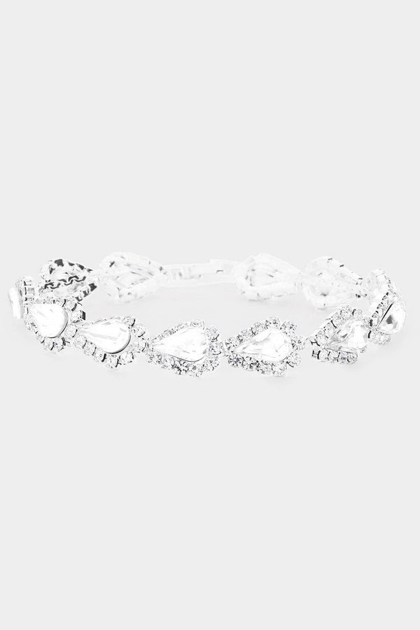 Crystal Silver Teardrop Rhinestone Link Bracelet Fashion Jewelry 