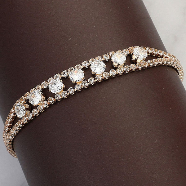 Round Cubic Zirconia Stone Paved Bracelet - Sapphire, Violet, Topaz, Silver or Gold