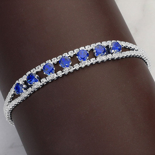 Round Cubic Zirconia Stone Paved Bracelet - Sapphire, Violet, Topaz, Silver or Gold